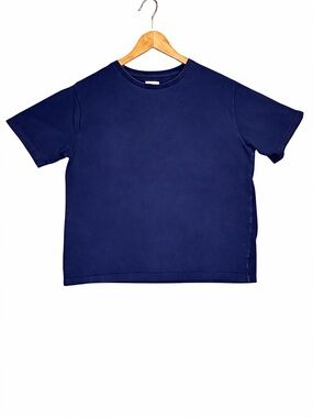 KHAITE Navy Ribbed Cotton Crewneck Tee Medium